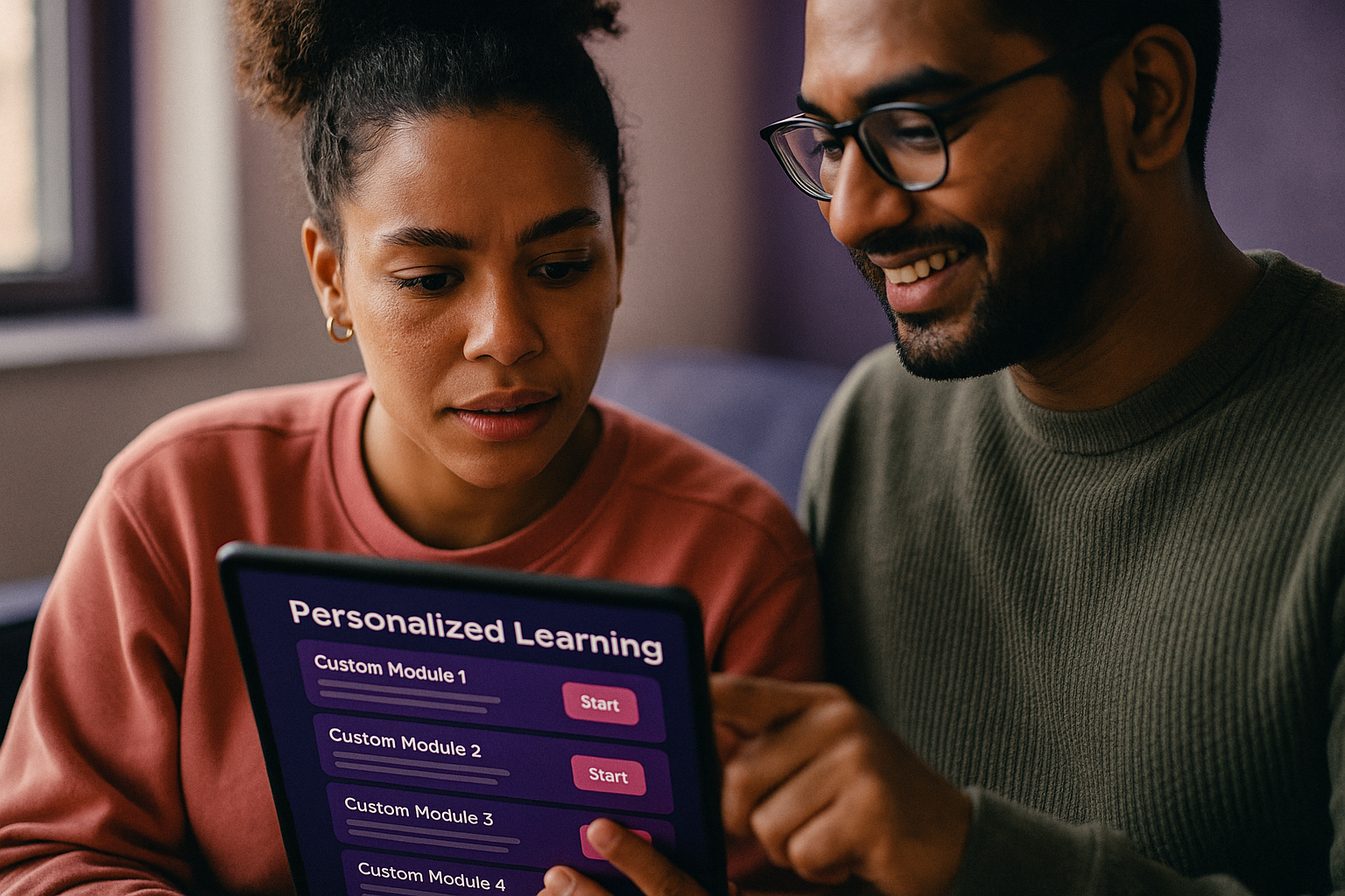 User browsing through personalised learning modules