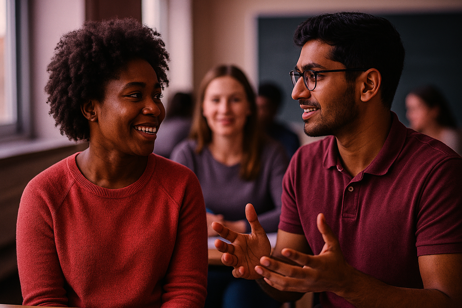 Classroom setting with students practising communication skills