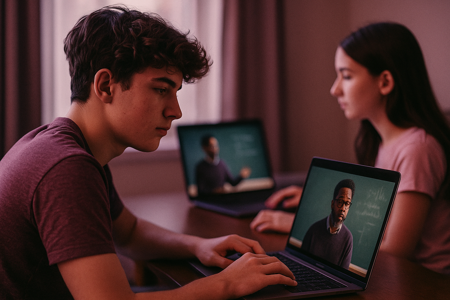 Students watching lesson videos at home