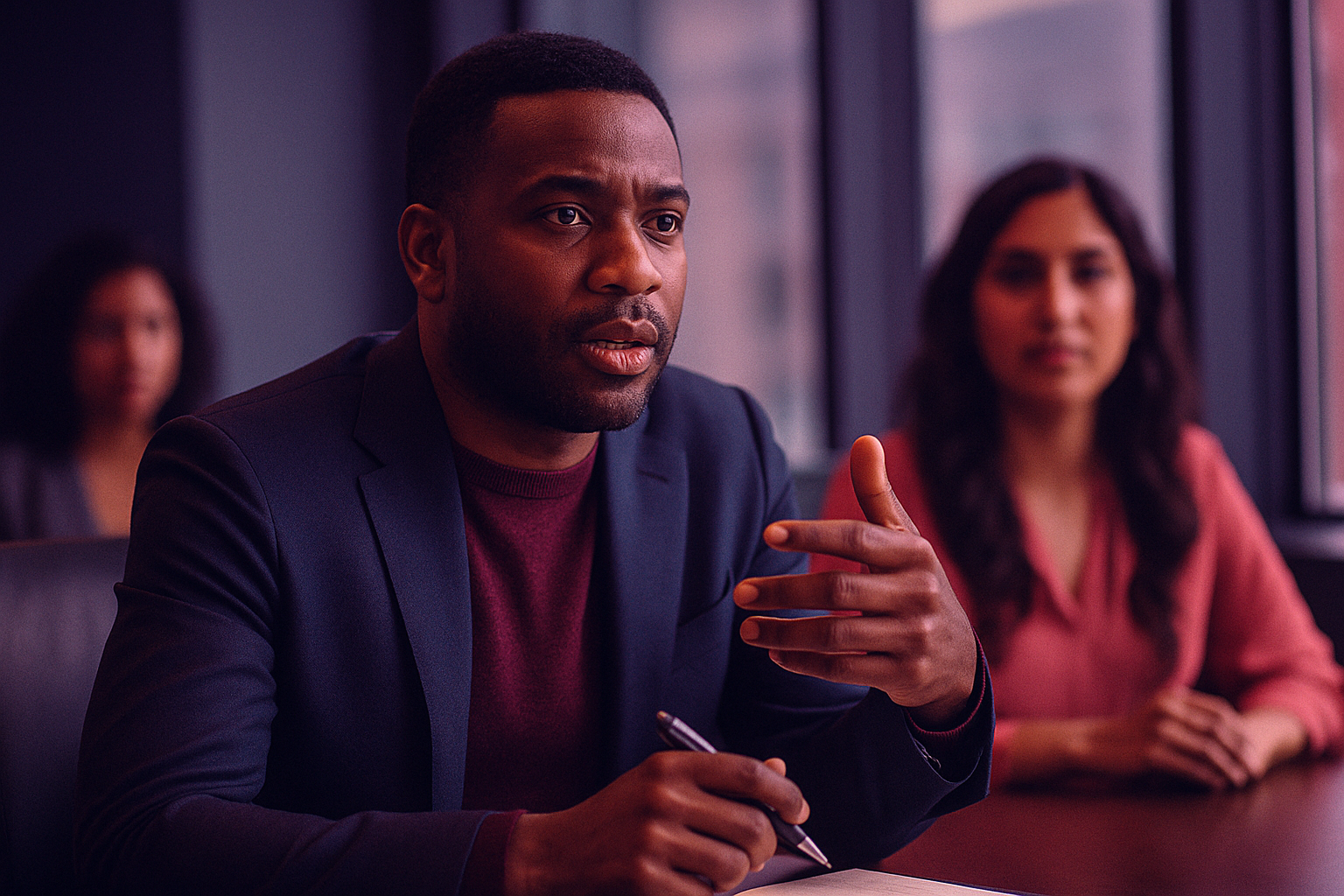 Executive engaged in a crucial business meeting